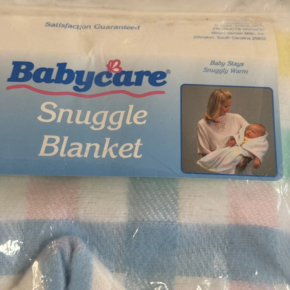 Vtg Babycare Snuggle Blanket Pastel Plaid Snap Wearable Swaddle Made in USA NEW